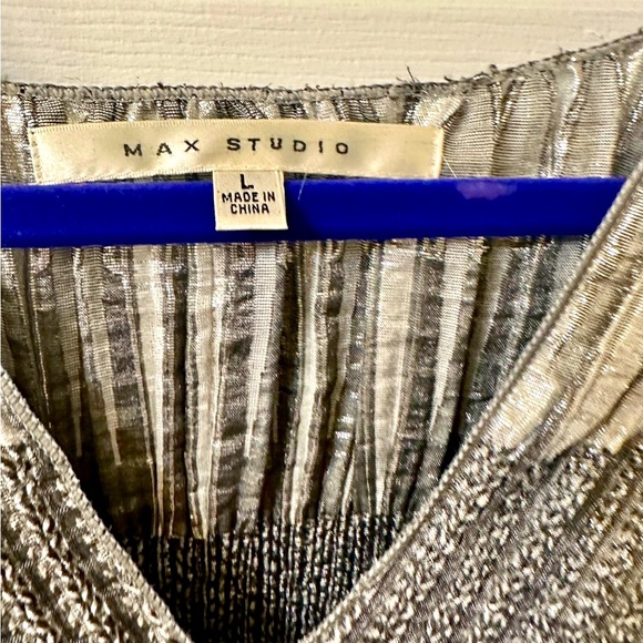 Max Studio Silver Metallic Jacquard Smock Cocktail Dress - Picture 6 of 8